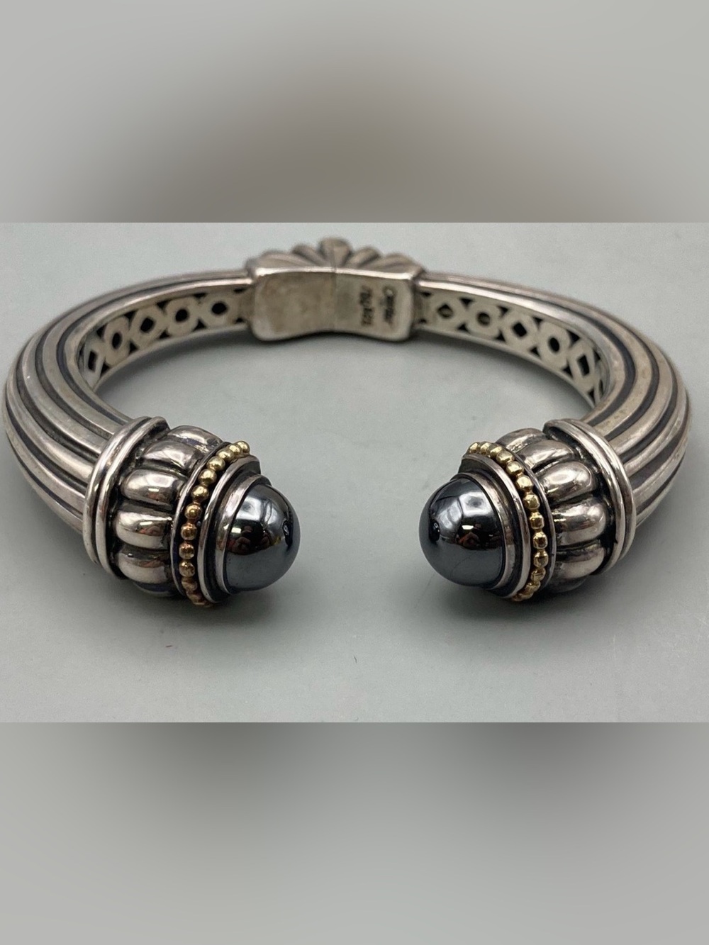 Authentic Lagos Caviar Cuff Bracelet 18K Yellow Gold & Sterling Silver 925
